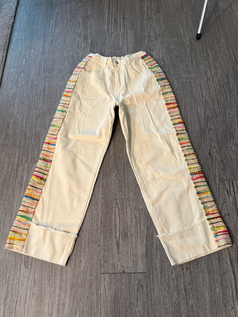 POL Cream High Rise Jeans with Multicolor Side Stripes NWOT
